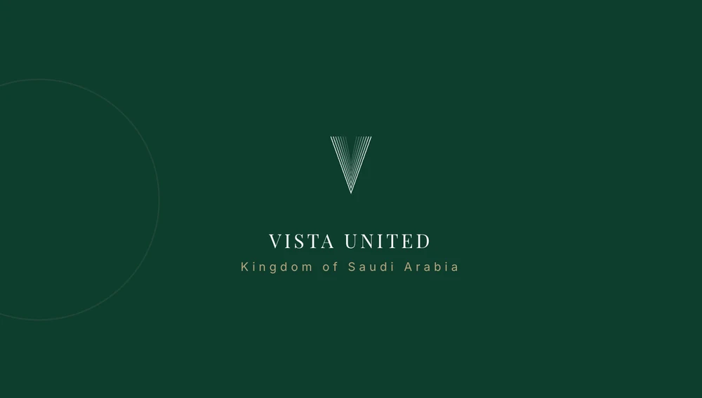 Back of the Vista United business card, the logo on green