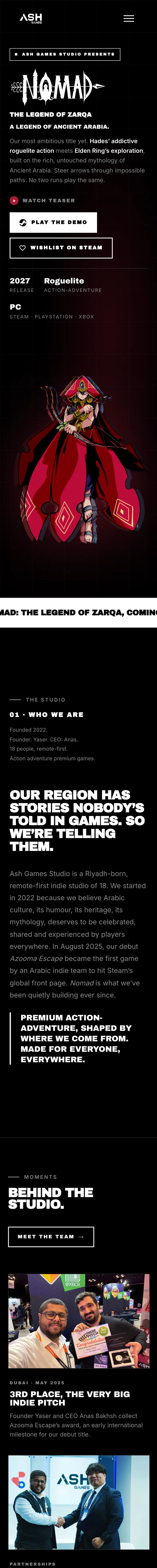 The Ash Games website on mobile
