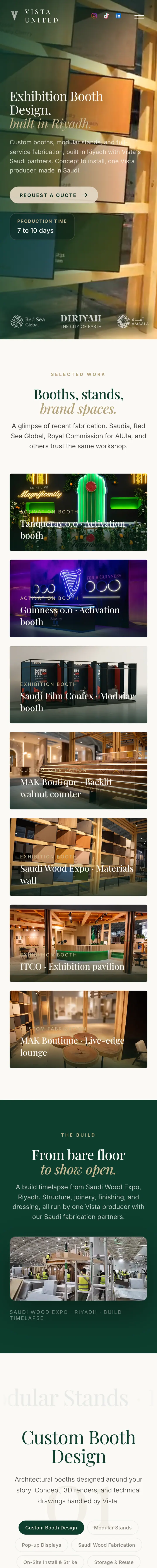 Vista United's exhibition booth page on mobile