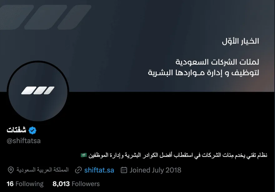 Shiftat's X account: 8,013 followers