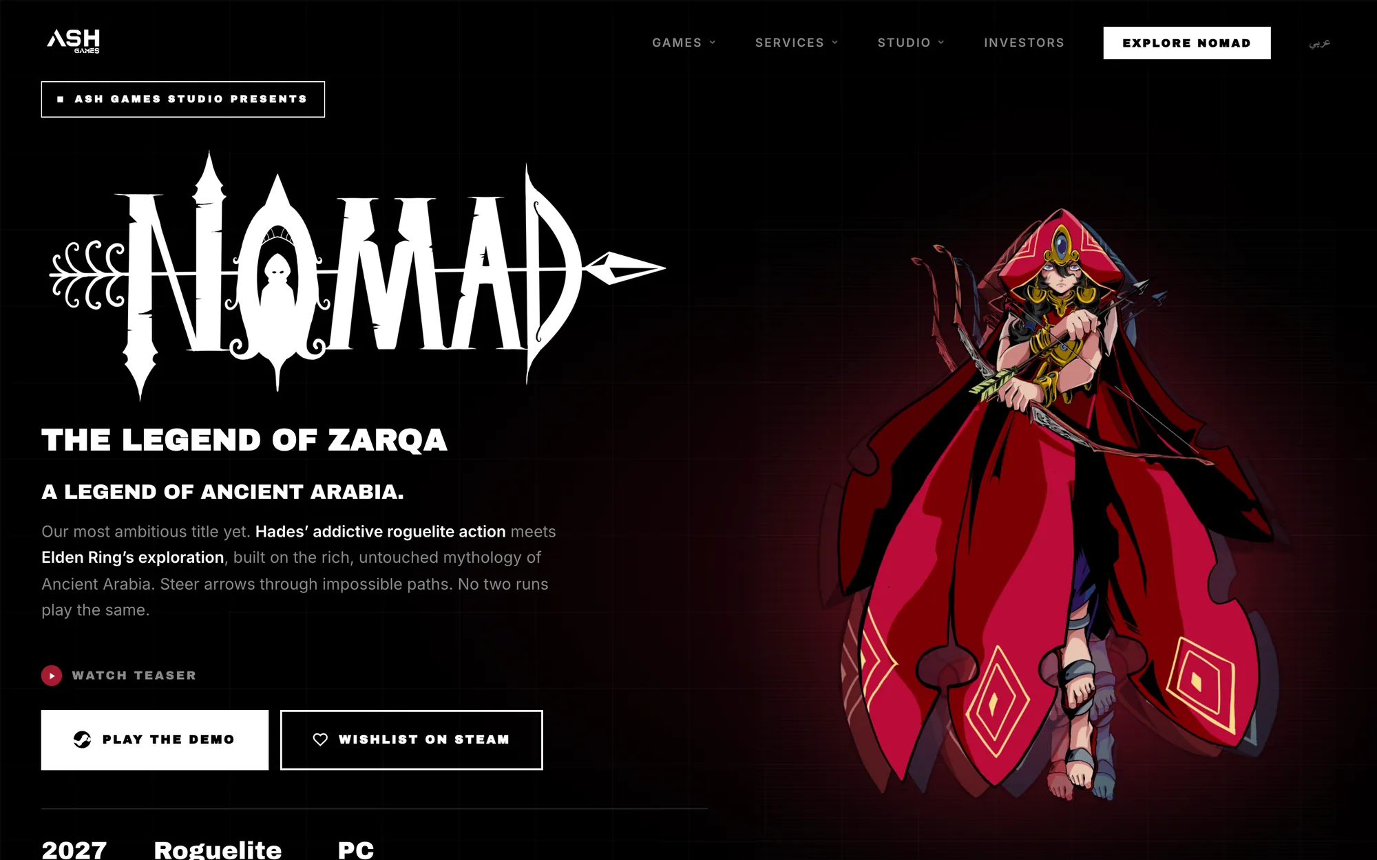 The Ash Games website in English