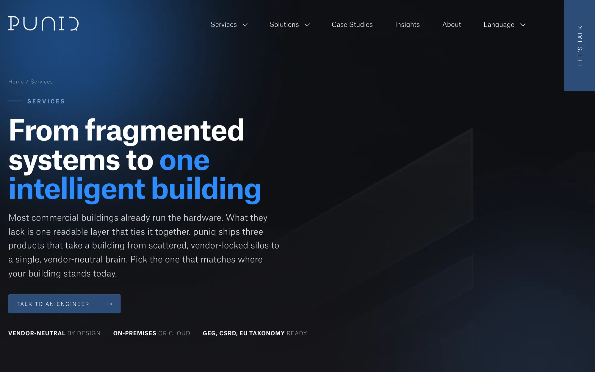 Puniq's services page in English