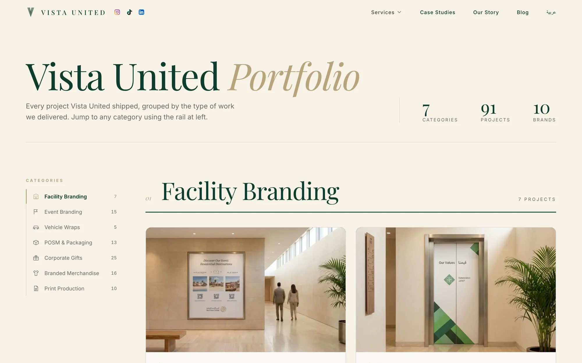 Vista United's portfolio page in English, designed and built by Saura