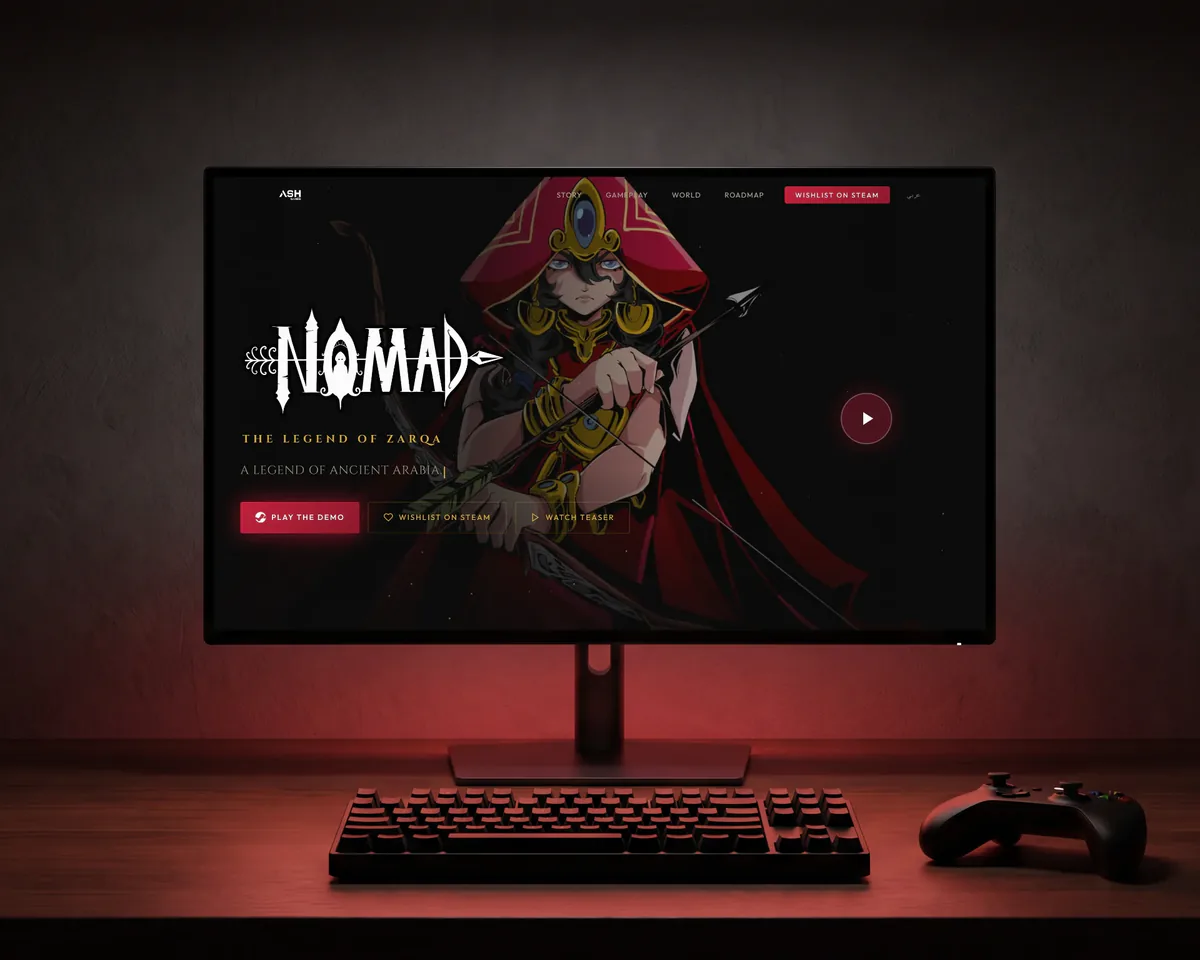 The Nomad game website by Ash Games on a desktop monitor