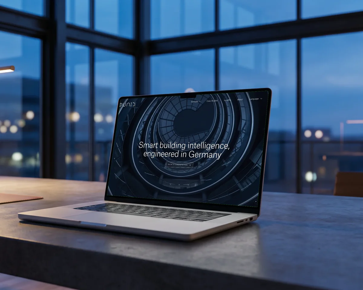 The Puniq website in English on a laptop